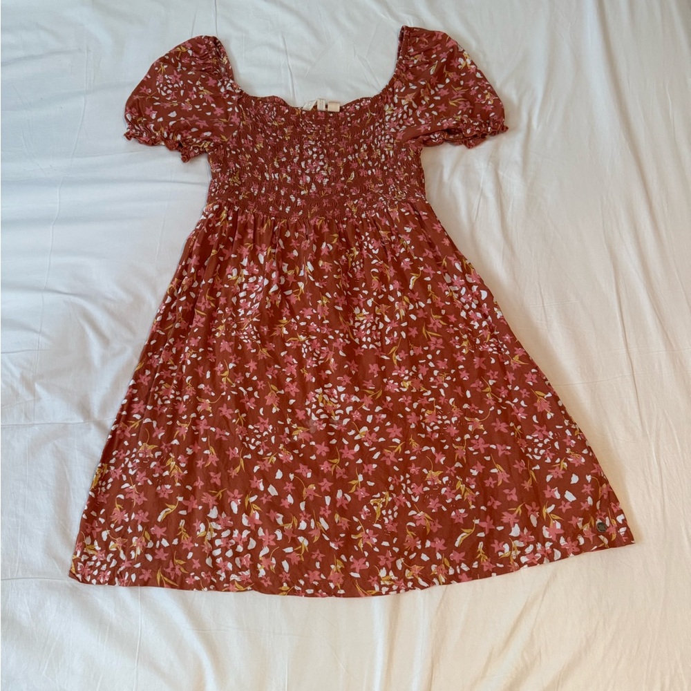 Roxy Floral Dress Womens M Smocked Puff Sleeve Boho Mini Sundress